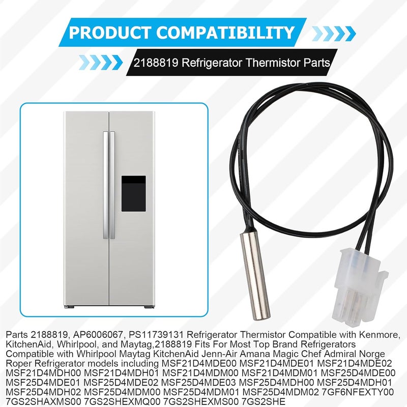 Valorup 2188819 Refrigerator Thermistor Sensor, Compatible with Whirlpool, KitchenAid, Kenmore&Maytag, Replacement for 1057763/2216113/AH968736 in MSF21/MSF25 Series Fridges​, 2-Pack - Image 3